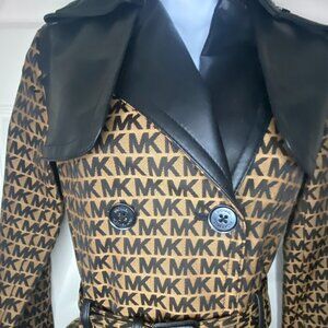 Michael Kors Brown Black Logo Jacquard Trench Coat Brand new With tags size XXS